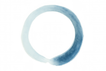 Enso circle drawing a spiritual watercolor brush stroke design gradient light blue to dark blue on transparent