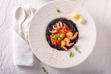 Professional spaghetti bolognese as a fine dish in a restaurant.