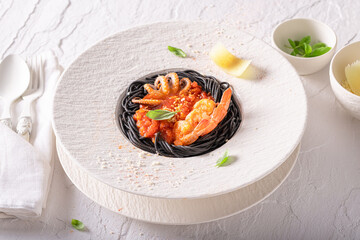 Elegant spaghetti bolognese in exclusive restaurant made by the chef.