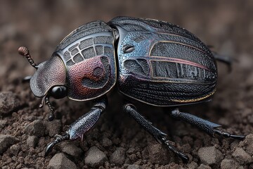 Ultra macro dung beetle carapace with tactile chitin texture