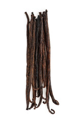 Dried Vanilla pods isolated on white  background.top view.