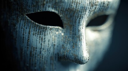 Detailed digital mask with binary code patterns and transparent background