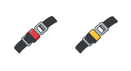 Two seatbelt buckles one red and one yellow displayed on a white background