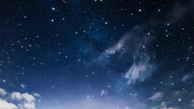 Night sky view showcasing numerous stars amidst a dark blue gradient with some visible clouds