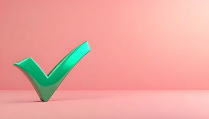 Green check mark on pink background, symbolizing approval or completion.