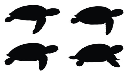 Four black turtle silhouettes arranged in a grid on white background