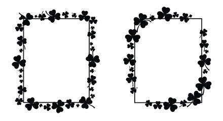 Two decorative square frames adorned with detailed black clover leaf patterns