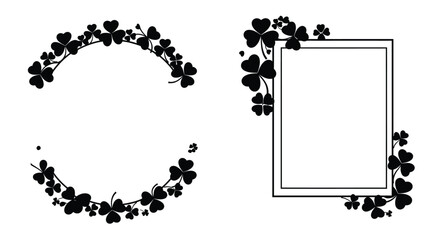 Simple black and white clover wreath and rectangular frame design elements