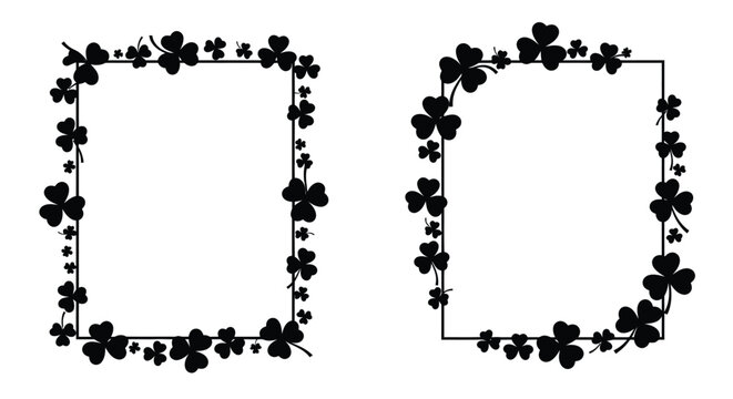 Two decorative square frames adorned with detailed black clover leaf patterns