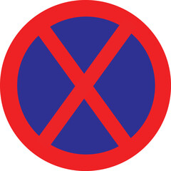 Obraz premium No Stopping Sign (Traffic Prohibition Symbol, Red and Blue Road Warning Sign)
