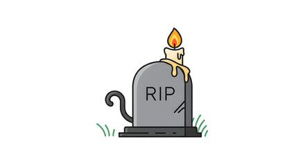 Cartoon Gravestone with Lit Candle Icon