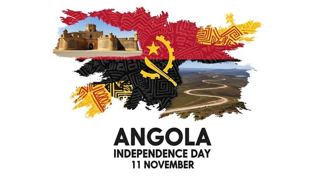 Angola Independence Day Celebration: Artistic Collage with Flag Elements and Landscapes.