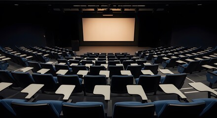 Empty modern cinema hall with large projector screen