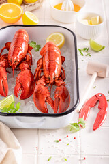 Spicy lobster prepared in orange and butter sauce.