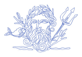 Greek Mythology Poseidon Line Art God Of Sea Storm Ocean Ancient God Outline One Line Modern Minimalist Vector