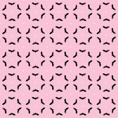 Halloween seamless pattern Bats and white polka dots on pink background