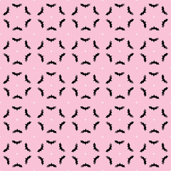 Halloween seamless pattern Bats and white polka dots on pink background spooky spirit autumn holiday Vector illustration
