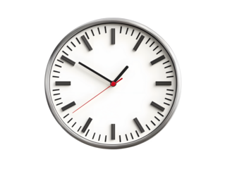 Modern minimalist wall clock face with polished metal rim and clear hour markers, perfect for design projects and timekeeping concepts  transparent background