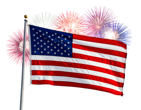 Patriotic U.S. Flag with Fireworks Celebration PNG