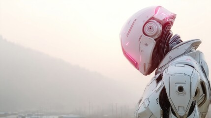 Futuristic robot in white armor transparent background conceptual design