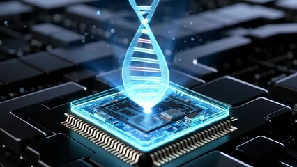 Advanced Quantum Computing Chip with DNA Structure Visualization - Powered by Adobe