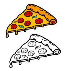 Pizza seamless pattern. Pizza doodle hand drawn. Outline drawing pizza Of  clipart symbol, Illustration of pizza for coloring page of kids books.
