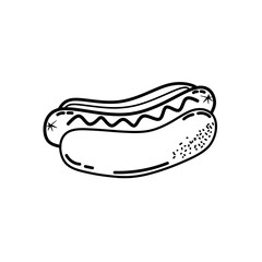 Hotdog seamless pattern. Hotdog doodle hand drawn. Outline hand drawing hot dog clipart symbol, Illustration of hotdog for coloring page of kids books.