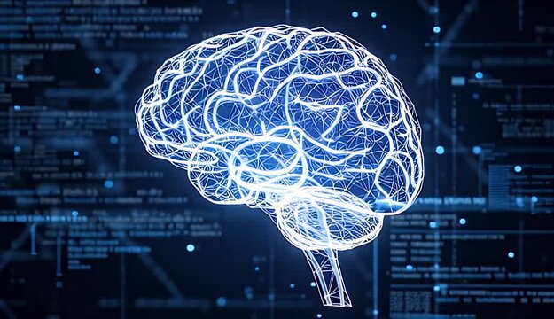 Digital brain hologram with data and neural network visualization