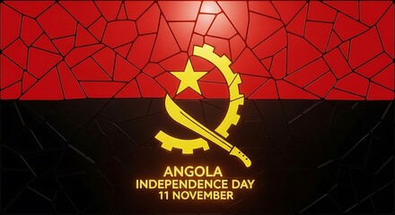 Angola Independence Day Mosaic: Red, Black, and Gold Emblem