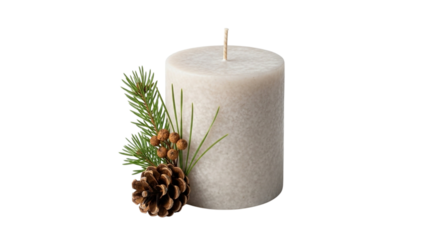 Cozy Candle with Pine and Conifer Decorations