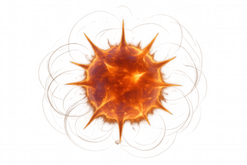 Dangerous virus or bacteria cell glowing orange with spikes, representing infection, disease, and global pandemic threat