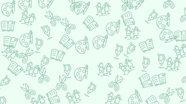 Light green background with school supplies doodles suitable for educational materials, stationery products, backtoschool promotions, and classroom decor.