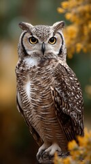 Fototapeta premium A large owl sitting on top of a tree branch
