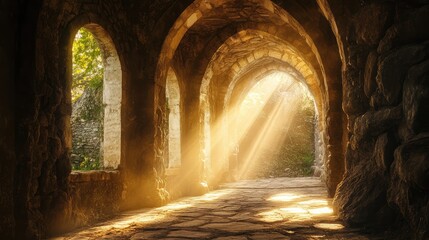 Naklejka premium A tunnel with sunlight shining through the arches
