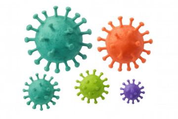 Colorful 3d models of coronaviruses floating, representing global viral infection and pandemic outbreak on transparent background
