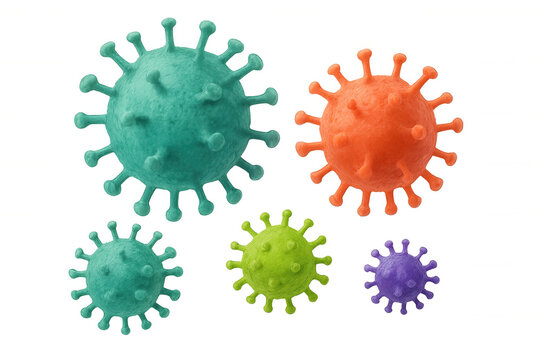 Colorful 3d models of coronaviruses floating, representing global viral infection and pandemic outbreak on transparent background - Powered by Adobe