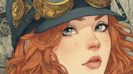 Steampunk woman with goggles and hat against transparent background