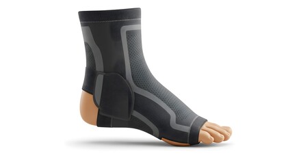 Ergonomic Dark Grey Ankle Compression Support Sleeve on Mannequin Foot for Sports Recovery and Injury Prevention, Studio Shot