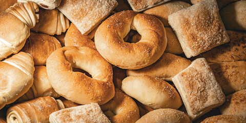 Homemade Artisan Bread and Pastry Selection – Fresh Bakery Food Background