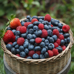 Fresh locally grown fruits - blueberries, raspberries, straw