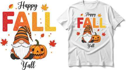Happy Fall Y'all SVG PNG Clipart: Thanksgiving Gnome Sublimation Graphic