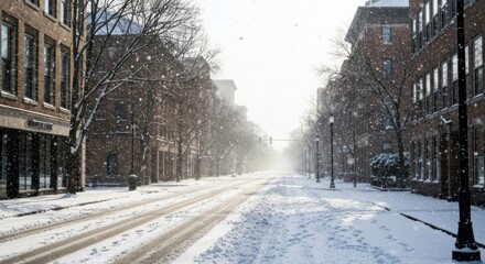 Snowy city street, winter scene