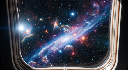 Cosmos Window View Space with Galaxy, Stars, Nebula, Outer Space, Universe, and Exploration.