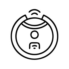 Vector art of minimalist line art of a robotic vacuum cleaner with a person icon, symbolizing smart home technology and cleaning
