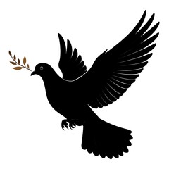 Fototapeta premium Silhouette of a dove in flight holding a branch