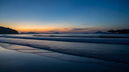 Twilight Glow-After-sunset view of Kota Kinabalu beach, deep blue sky