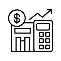 Vector art of financial analysis illustration with calculator, graph, and dollar coin, symbolizing growth and investment