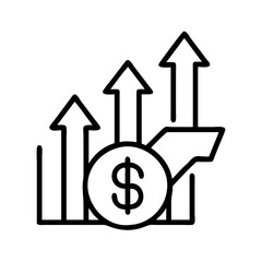 Vector art of financial growth chart with dollar coin and upward arrows, depicting investment success and economic progress in business