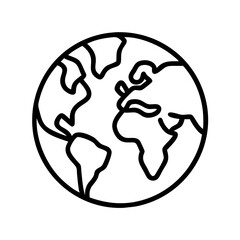 Vector art of world globe showing continents earth planet with america, africa, europe and asia in simple line art style
