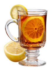 A refreshing glass of tea with lemon slices, perfect for a cozy moment.